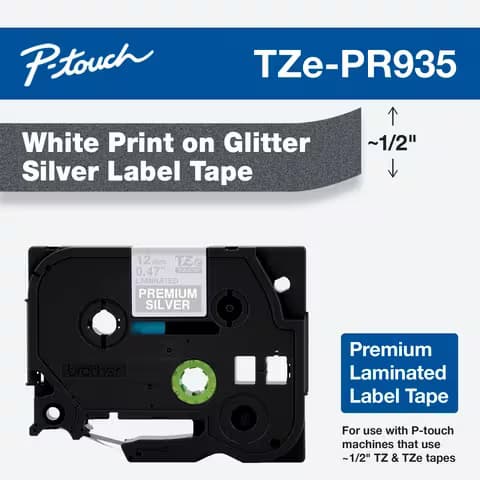 Brother Brother TZe-PR935 12mm White on Premium Silver Labelling Tape BCL267