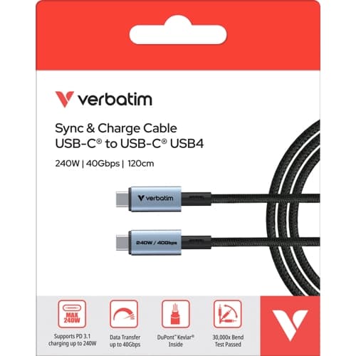 Verbatim Verbatim Sync & Charge USB C to USB C 240W 40 Gbps 120 cm 31847