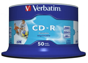 Verbatim Verbatim CD-R 700MB 52x White Inkjet Printable 50 Pack on Spindle MV129