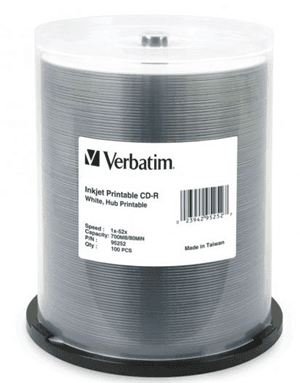 Verbatim Verbatim CD-R 700MB 52x White Printable 100 Pack on Spindle MV132