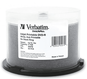 Verbatim Verbatim DVD-R 4.7GB 16x White Wide Inkjet Printable 50pk on Spindle MV263