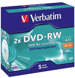 Verbatim Verbatim DVD-RW 4.7GB 2x 5 Pack with Jewel Cases MV290