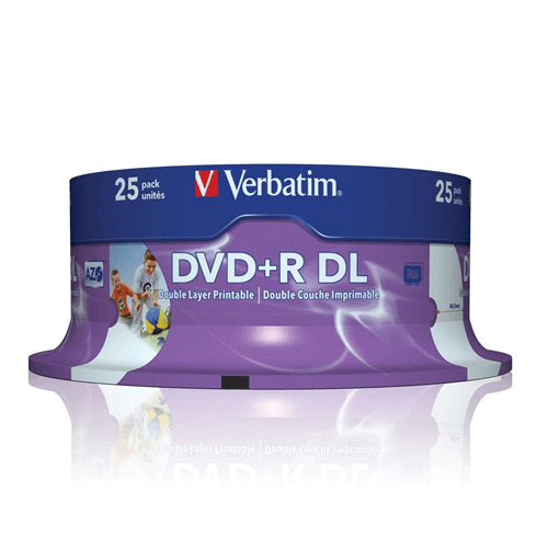 Verbatim Verbatim DVD+R DL 8.5GB 8x White Wide Printable 25 Pack on Spindle MV387
