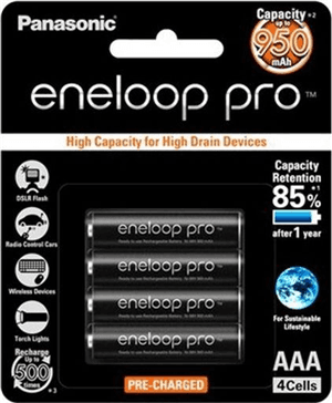 Panasonic Panasonic Eneloop PRO AAA 950mAh Rechargeable Batteries 4 Pack PA4211