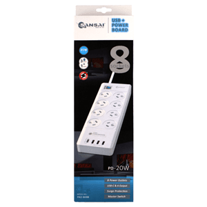 Sansai Sansai 8 Way Surge Powerboard with 3x USB, 1x USB-C Charging Ports SPB0159