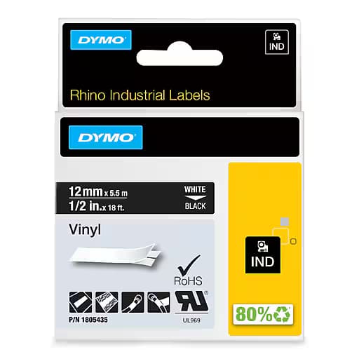Dymo Dymo Rhino Vinyl 12mm Tape Blk DY1805435