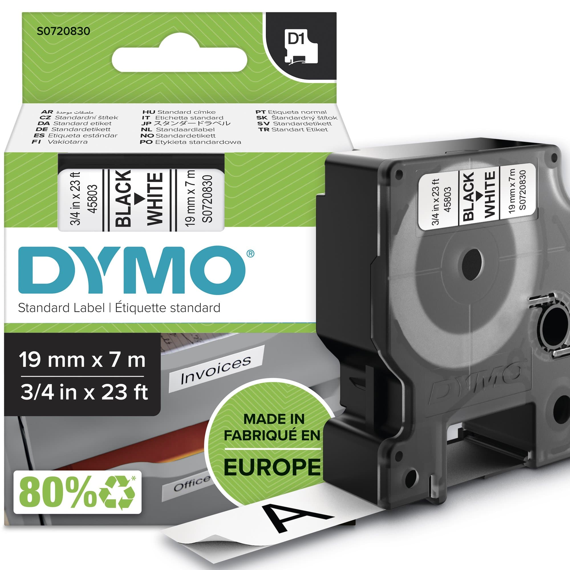 Dymo Dymo Blk on Wht 19mmx7m Tape DYS0720830