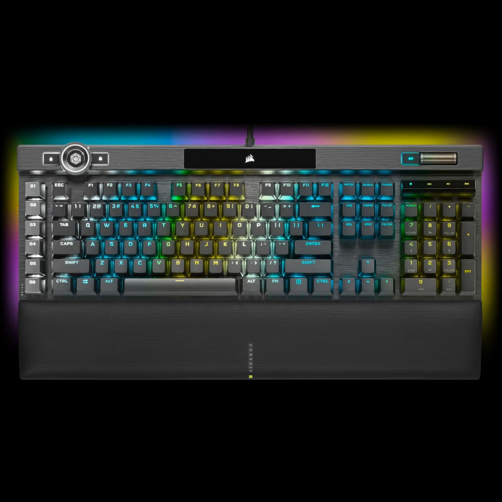 Corsair Corsair K100 RGB Optical-Mechanical Gaming Keyboard Backlit RGB LED Corsair Opx Rapidfire Black Black Pbt Keycaps CH-912A01A-NA