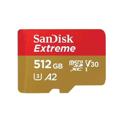 SanDisk Sandisk Extreme Microsdxc Sqxav 512GB V30 U3 C10 A2 Uhs-I 190MB/S R 130MB/S W 4X6 Sd Adaptor Lifetime Limited SDSQXAV-512G-GN6MA