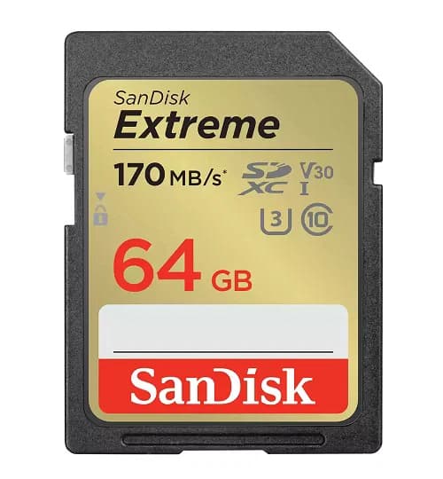 SanDisk Sandisk Extreme Sdxc SDXV2 64GB V30 U3 C10 Uhs-I 170MB/S R 80MB/S W 4X6 Lifetime Limited SDSDXV2-064G-GNCIN