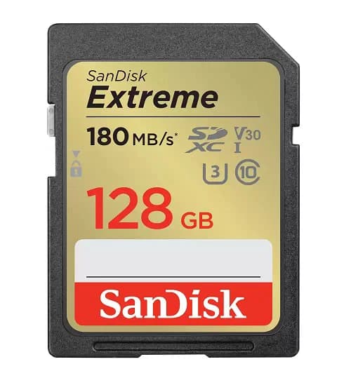 SanDisk Sandisk Extreme Sdxc Sdxva 128GB V30 U3 C10 Uhs-I 180MB/S R 90MB/S W 4X6 Lifetime Limited SDSDXVA-128G-GNCIN