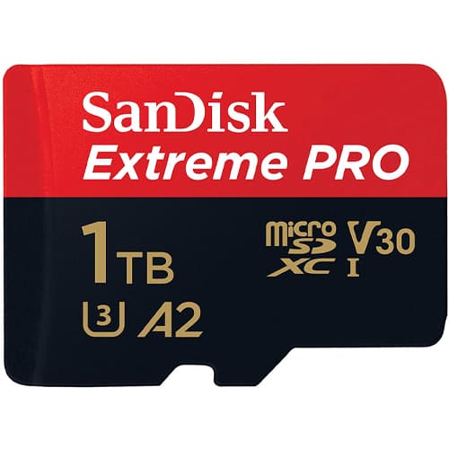 SanDisk Sandisk Extreme Pro Microsdxc, Sqxcd 1TB, V30, U3, C10, A2, Uhs-I, 200MB/S R, 140MB/S W, 4X6, Sd Adaptor, Lifetime Limited SDSQXCD-1T00-GN6MA