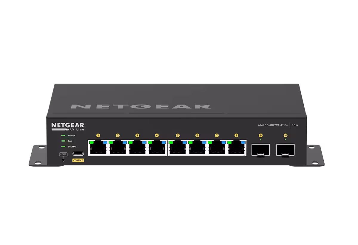 NETGEAR GSM4210PX-100AUS AV Line Managed POE+ Switch 8x1G PoE+ 2x10GigE SFP+ (M4250-8G2XF-PoE+) NETGEAR — view 1