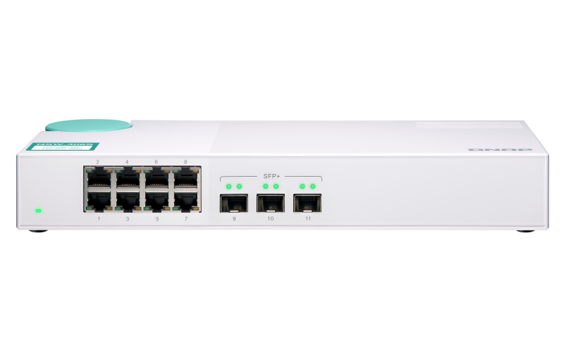 QNAP QSW-308S 10Gb Ethernet Switch 3 x 10GbE SFP+ 8 x 1GbE RJ45 ports QNAP — view 2
