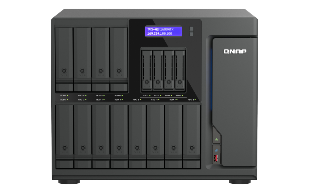 QNAP TVS-AIH1688ATX-U7-32G 16-Bay QuTS hero NAS (12 x 3.5in SATA + 4 x U.2 NVMe slots) Intel Core Ultra7 265 20cores 32G DDR5 ECC RAM QNAP — view 1