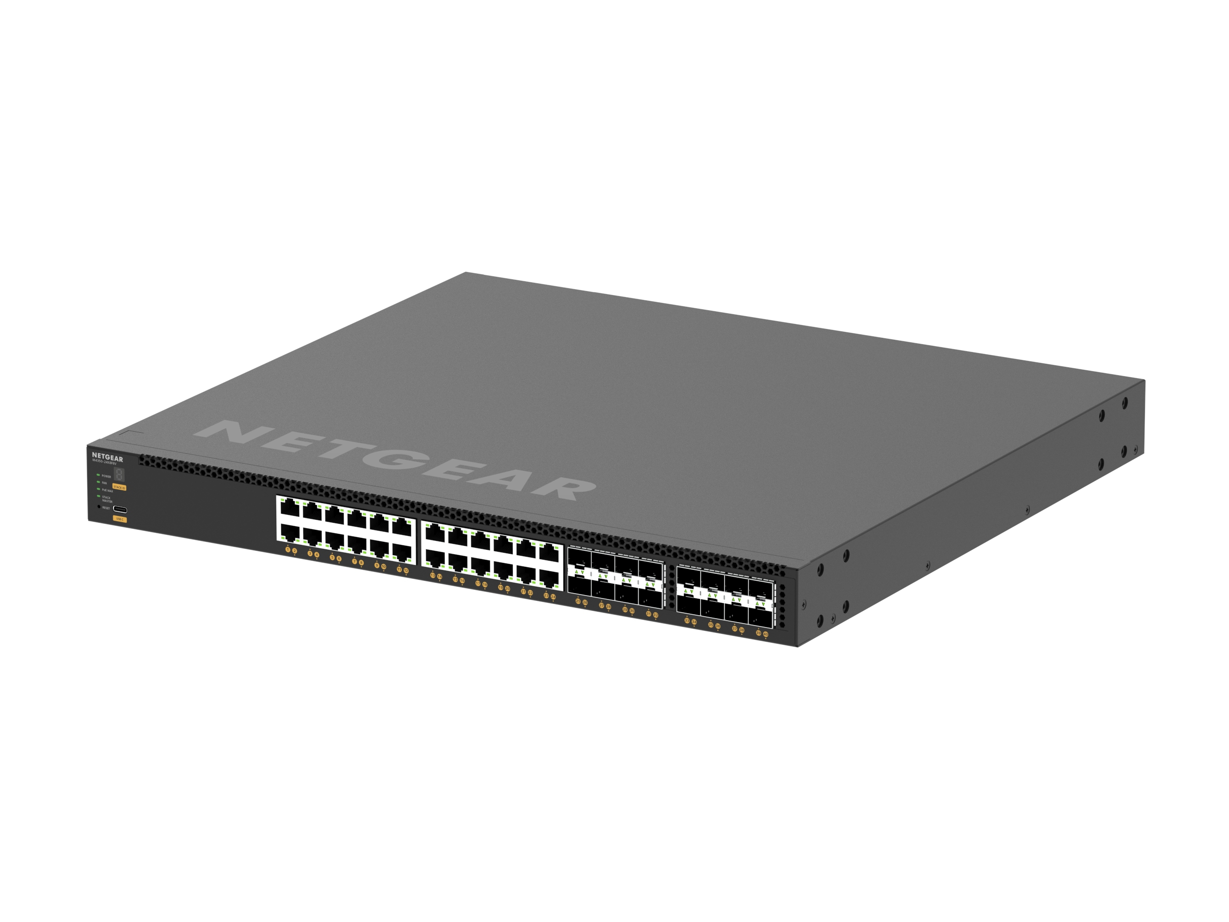 NETGEAR XSM4340V-100AJS AV Line 40-Port 10GigE PoE++ Managed Switch 24x 10GigE PoE++ 8x 10GigE SFP+ 8x 25G SFP28 Ports NETGEAR — view 2