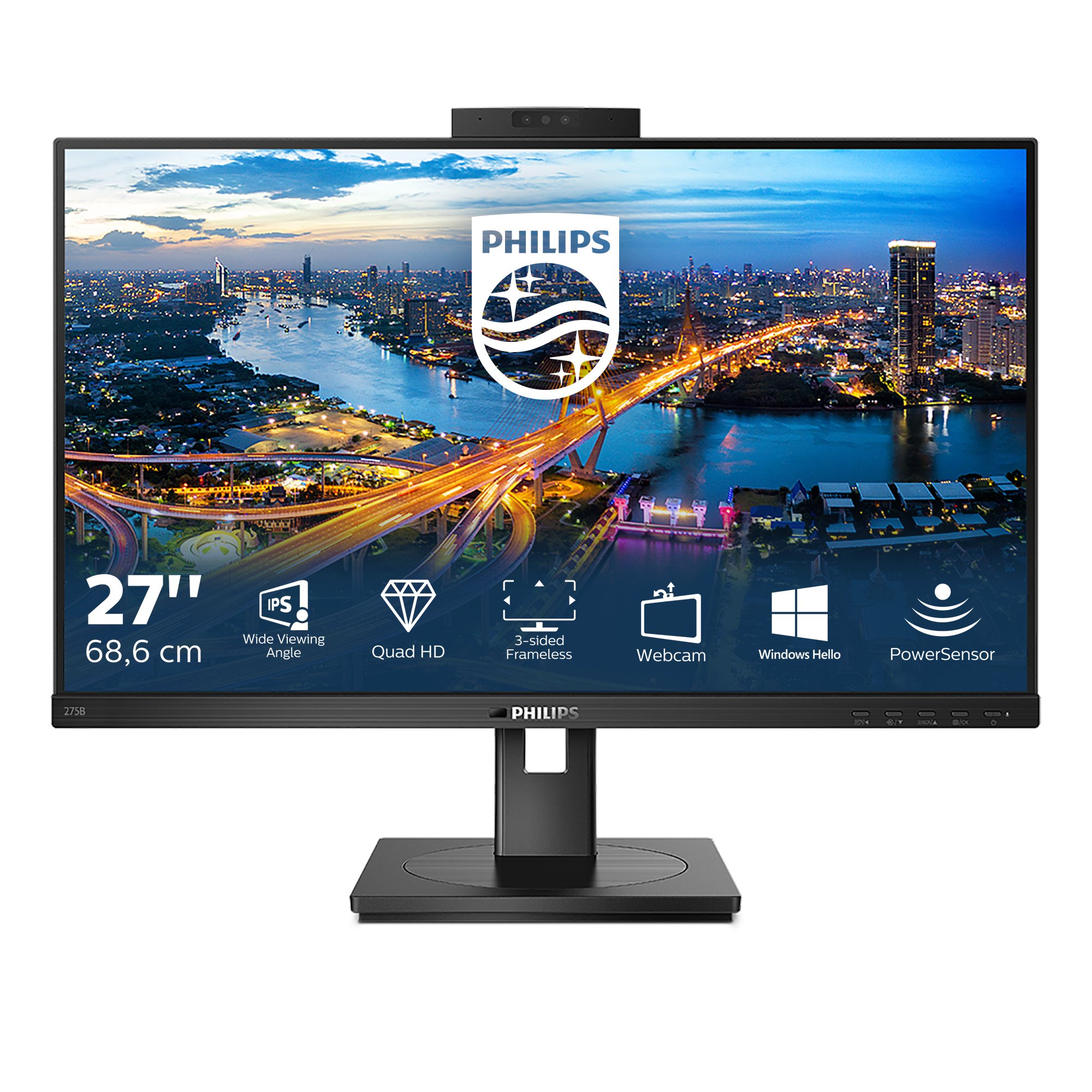 PHILIPS 275B1H/75 27" 16:9 1440P QHD IPS LCD, DVI, HDMI, DP, USB(4),WEBCAM,H/ADJ,SPKR,4YR PHILIPS — view 2