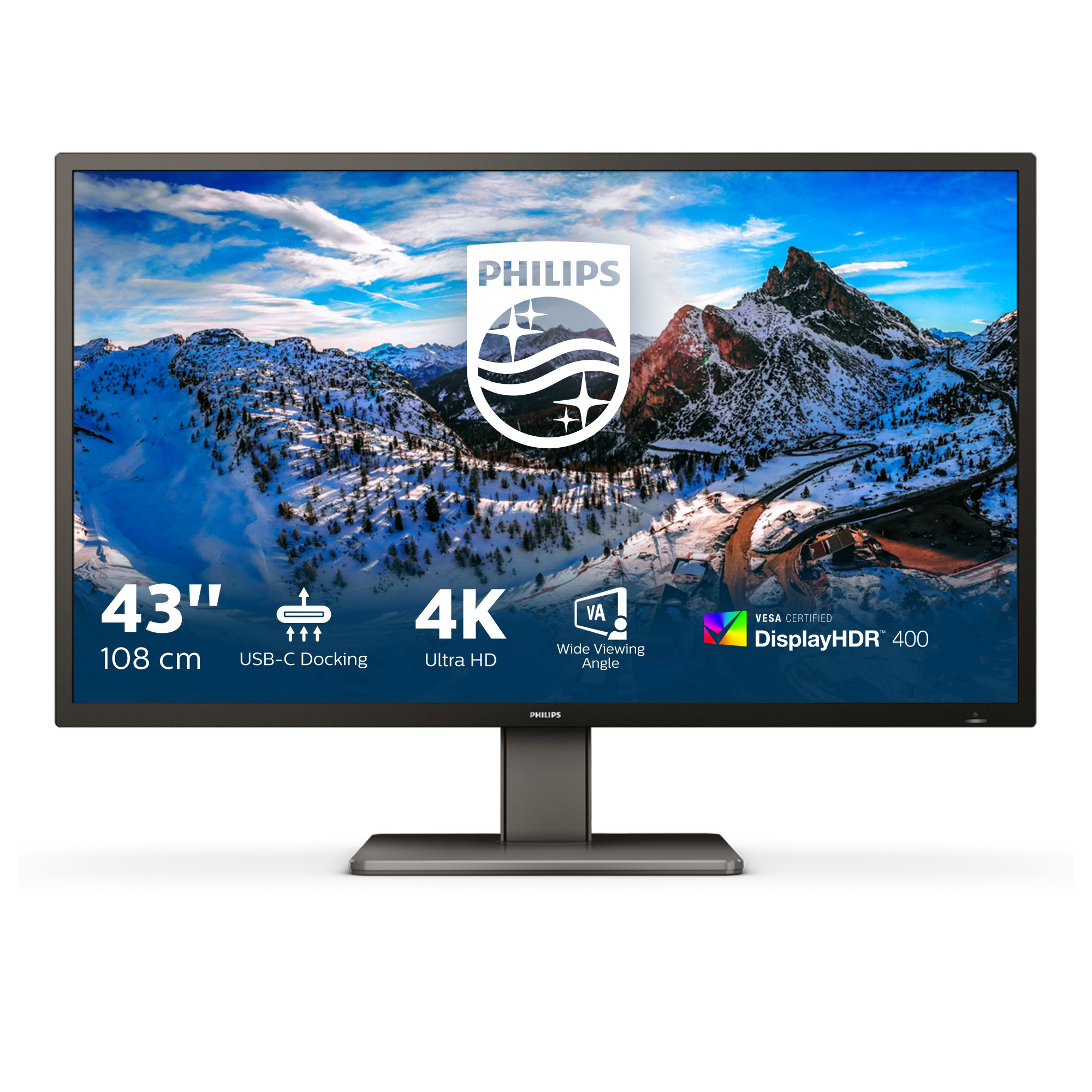 PHILIPS 439P1/75 43" 16:9 4K UHD LCD,60HZ,4MS,HDMI(2),DP,USB-C DOCK,RJ45,SPKR,H/ADJ,4YR PHILIPS — view 2