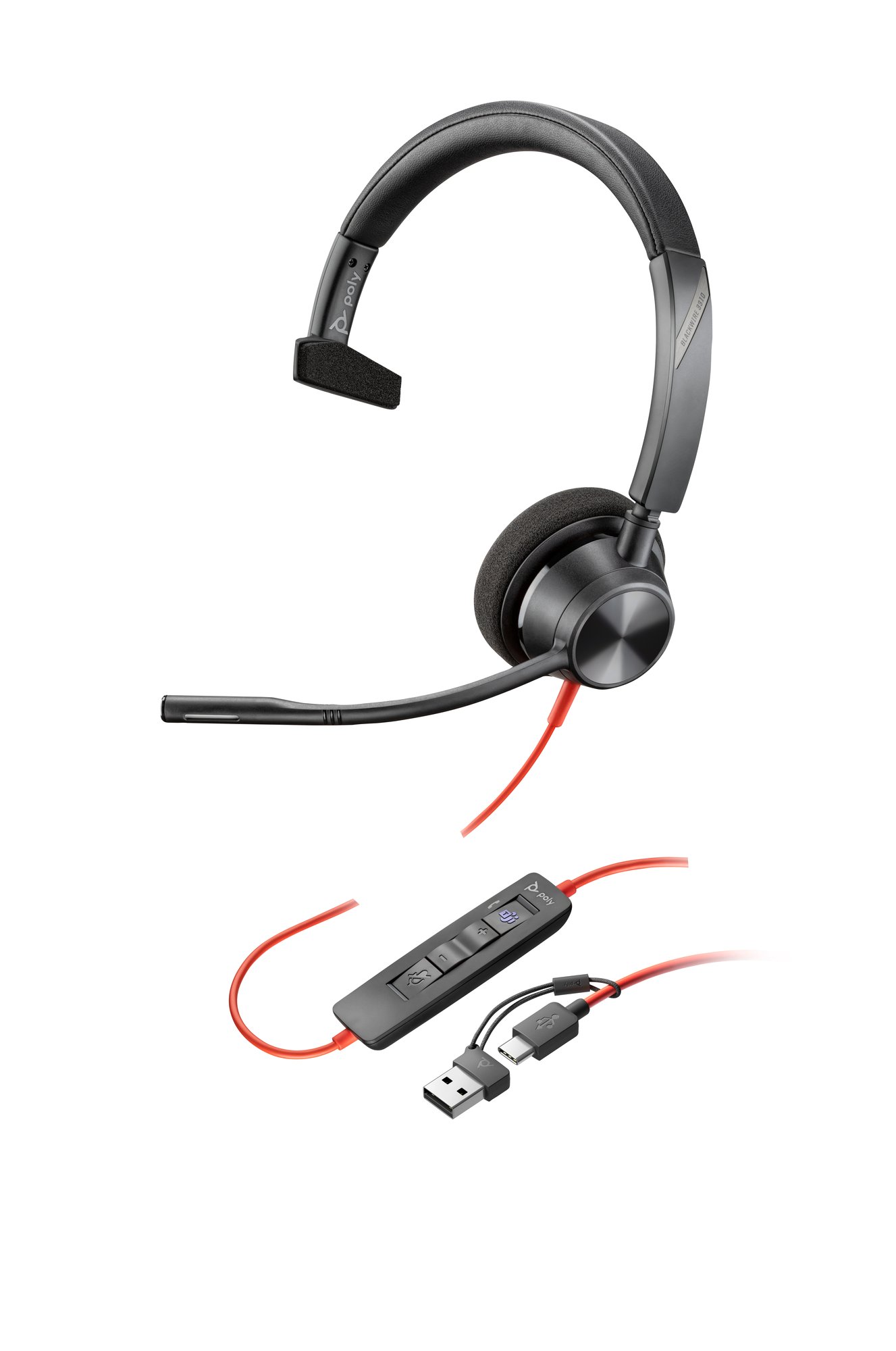 HP Poly Blackwire 3310 Monaural Microsoft Teams Certified USB-C Headset +USB-C/A Adapter HP — view 2