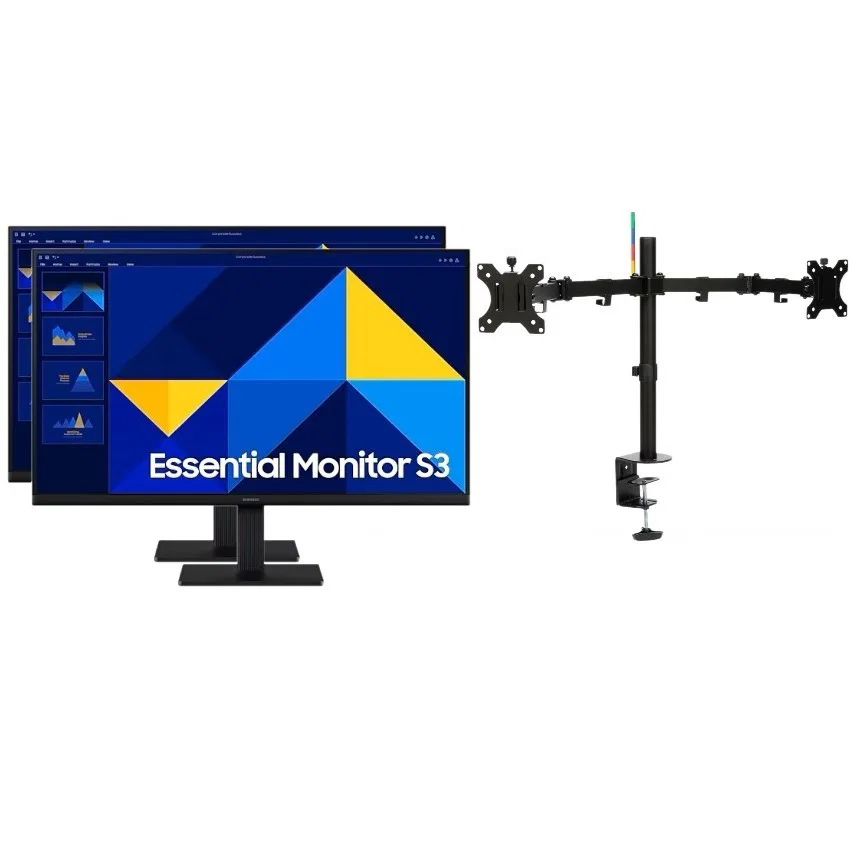 2x SAMSUNG S3 S30GD 27" (16:9) FHD IPS MONITOR, 100HZ, D-SUB, HDMI + $20 DUAL MONITOR ARM SAMSUNG — view 2