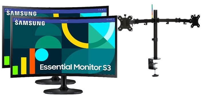 2x SAMSUNG S3 S36GD 27" CURVE (16:9) FHD VA MONITOR, 1800R, 100HZ + $20 DUAL MONITOR ARM SAMSUNG — view 2