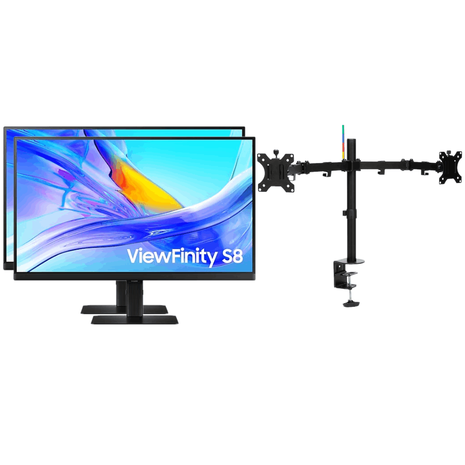 2x SAMSUNG S8 S80UD 27" (16:9) UHD IPS MONITOR, 60HZ + BONUS DUAL MONTIOR ARM SAMSUNG — view 2