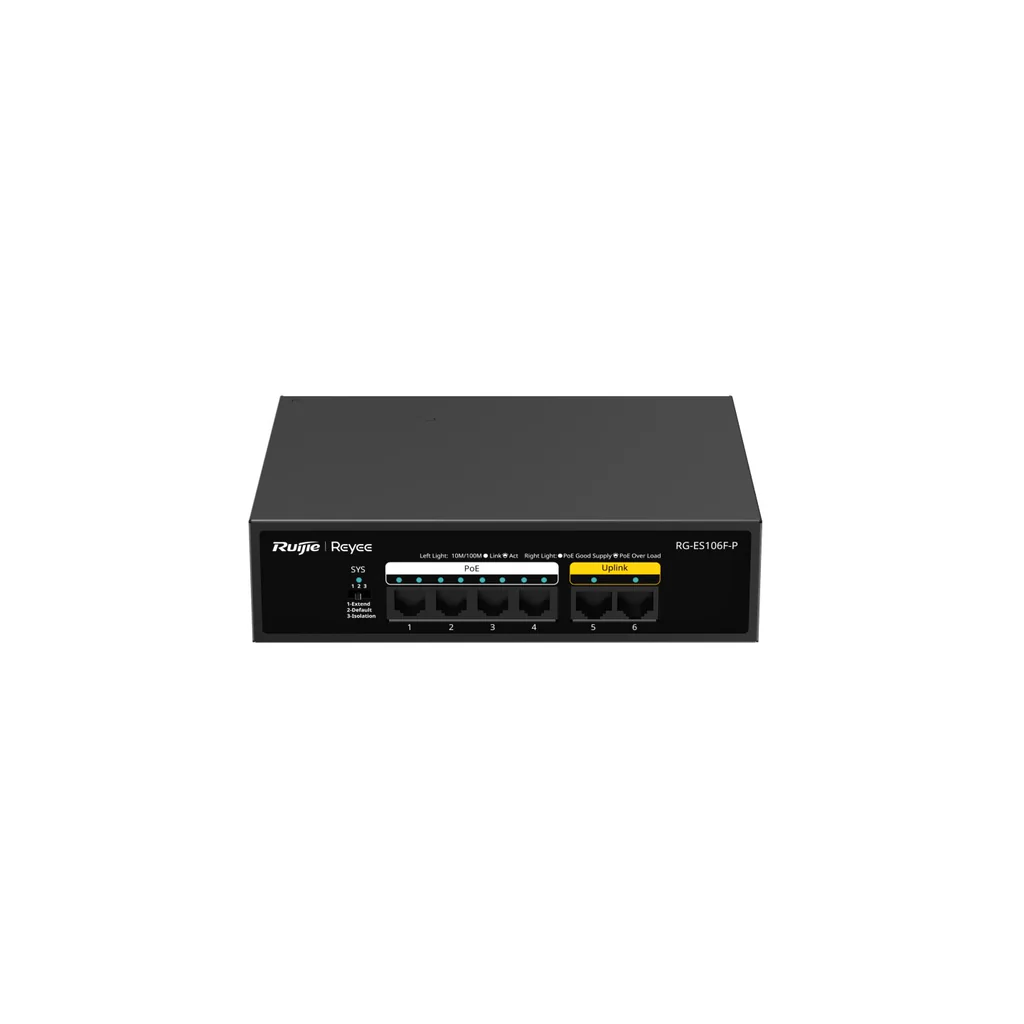 Ruijie Reyee 6P 10/100Mbps Unmanaged Fanless Switch - PoE (4 Ports) (54W) - Metal Casing REYEE — view 2