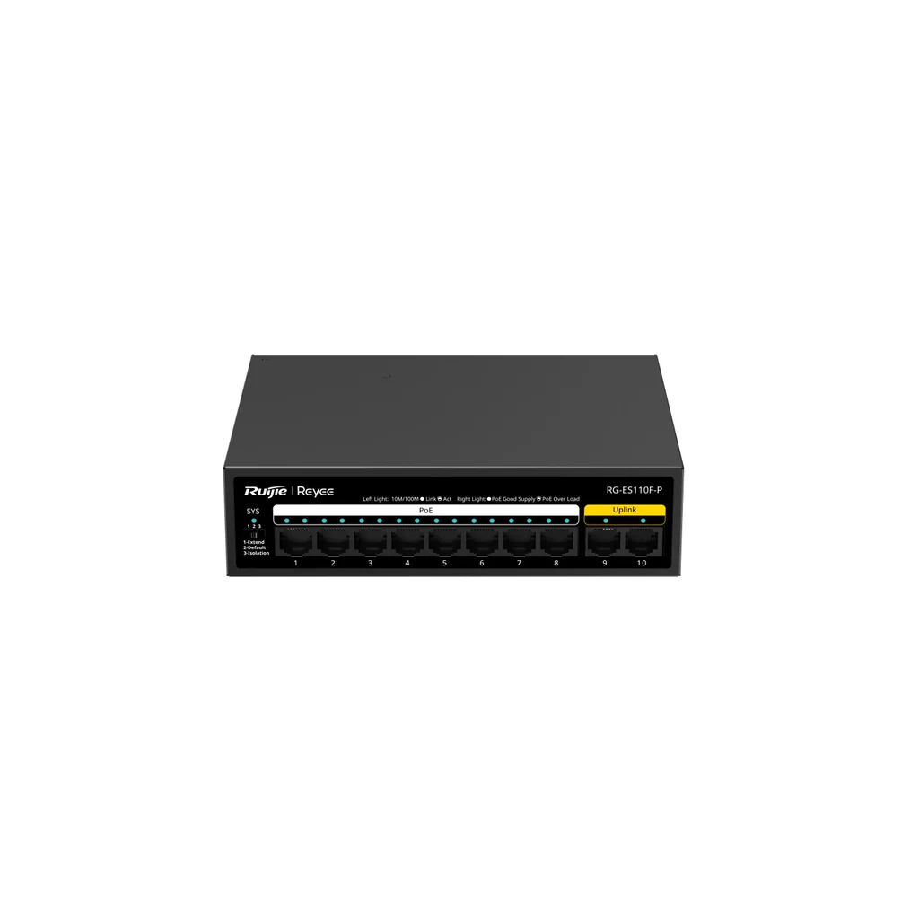 Ruijie Reyee 10P 10/100Mbps Unmanaged Fanless Switch - PoE (8 Ports) (110W) - Metal Casing REYEE — view 2