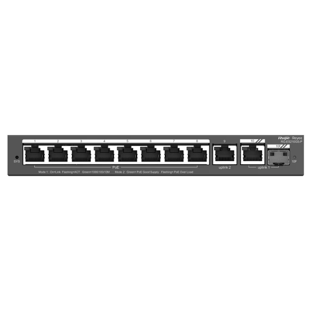 Ruijie Reyee 10P GE Smart Cloud Managed Switch - 8 PoE+ (120W) - 9x GE + 1x GE/SFP Combo REYEE — view 2