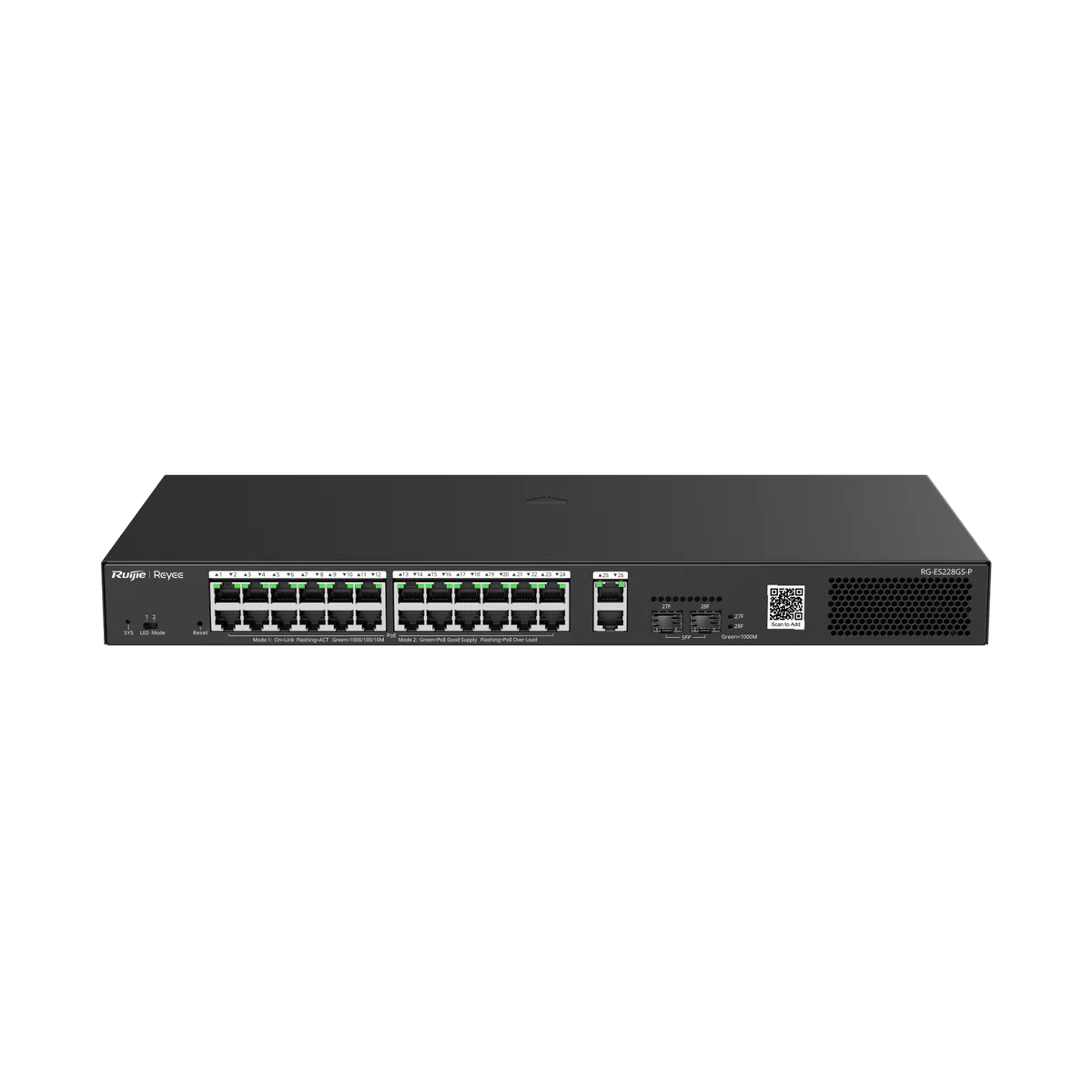 Ruijie Reyee 26P GE Smart Cloud Managed Switch - 24 PoE+ (370W) - 26x GE + 2x SFP REYEE — view 2