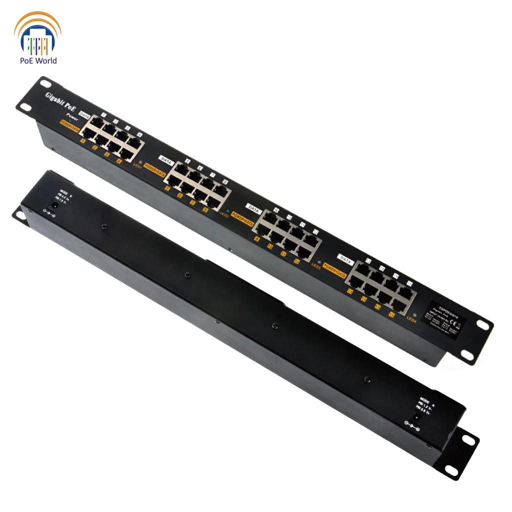 PoE World 16 Port Gigabit Passive PoE Mode A+B 4 Wire injector PoE World — view 2