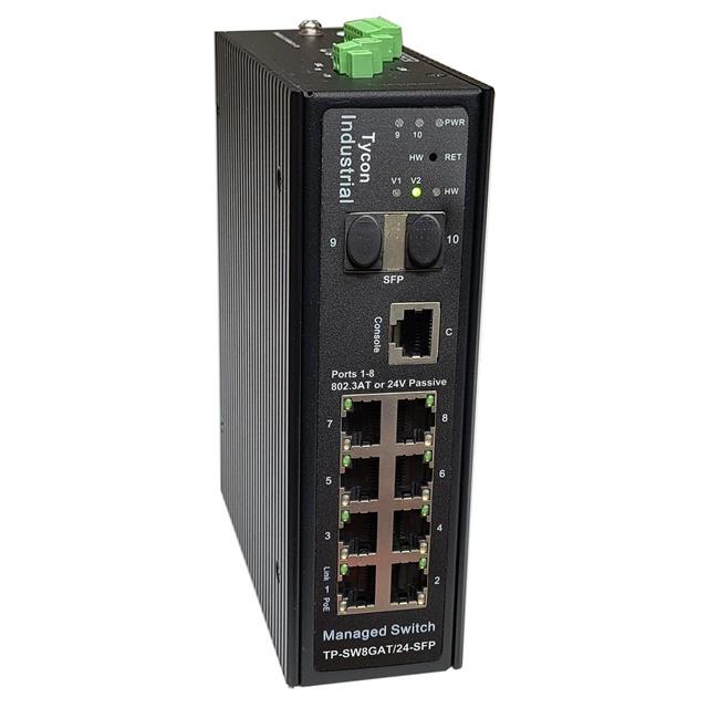 Tycon Power Managed 8 Port Industrial PoE Switch, 2 x 1Gb SFP, Ports 1-8 24/48V Passive or 802.3at PoE, 30W Tycon Systems — view 1