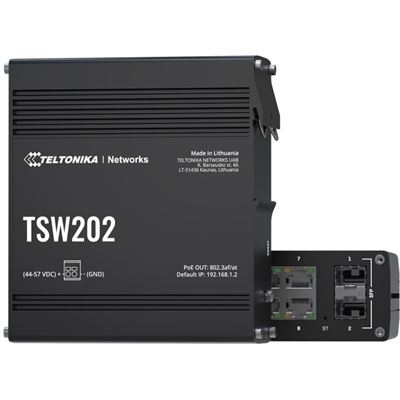 Teltonika TSW202 DIN Rail Mountable Managed PoE+ Switch with 8 x 1Gbps ETH-ports and 2 x SFP Teltonika — view 2