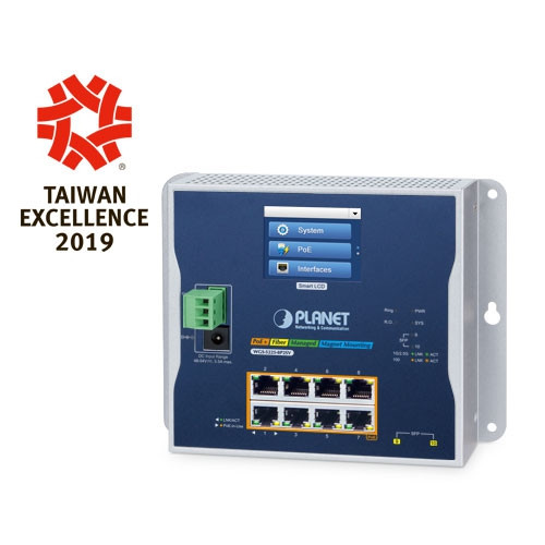 Planet Industrial WGS-5225-8P2SV L2+ 8-Port 10/100/1000T 802.3at PoE + 2-Port 100/1000X SFP Wall-mount Managed Switch with LCD touch screen Planet — view 2