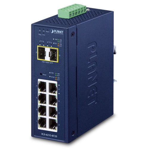 Planet IGS-4215-8T2S Industrial L2/L4 8 Port 10/100/100T + 2 POrt 100/1000X SFP Managed Switch (-40~75 Degrees C) Planet — view 2
