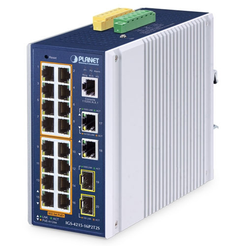 Planet IGS-4215-16P2T2S Industrial 16-Port 10/100/1000T 802.3at PoE +2-Port 10/100/1000T + 2-Port 100/1000X SFP Managed Switch (-40~75 degrees C) Planet — view 1