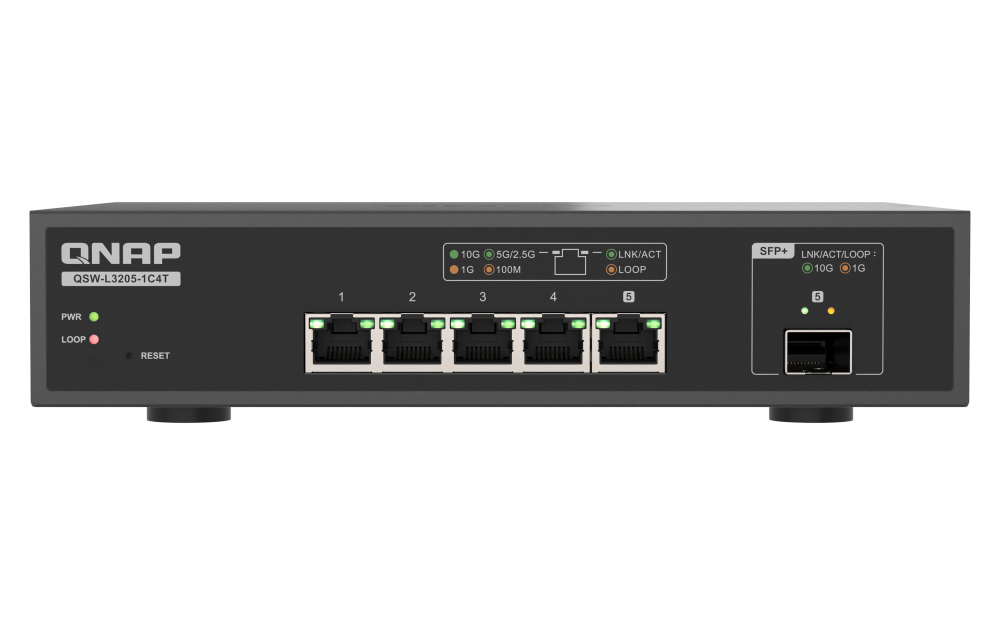 QNAPQSW-L3205-1C4T 4 ports 10Gbps, 1 port 10G SFP+/NBASE-T Combo QNAP — view 2