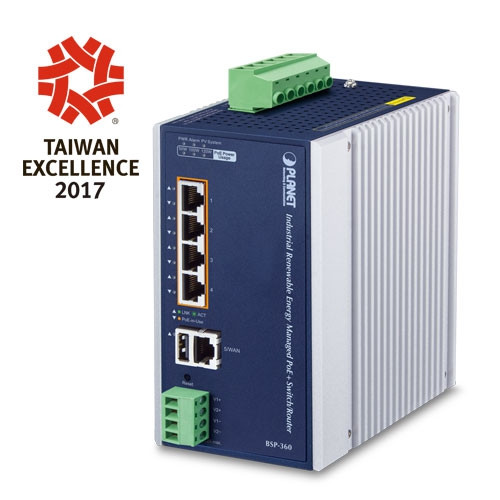 Planet BSP-360 Industrial Renewable Power 5-Port Gigabit Managed Switch/Router with 4-Port 802.3at PoE+ Planet — view 2