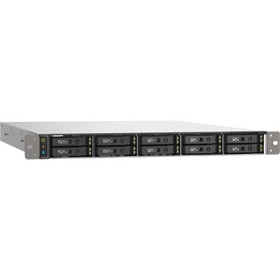 QNAP TS-h1090FU-7232P-64G 1U 10-bay all flash NAS, U.2/U.3 NVMe PCIe Gen4 x4 and SATA 6Gbps bays, AMD EPYC 7232P 8C 16T 3.1GHz, boost up to 3.2GHz, 256GB RIMM DR4 ECC RAM, 2 x 25GbE, 2 x 2.5GbE, 2 x PCIe Gen4 x16 slots, iSCSI, NFS, SMB, FC SAN, RAID QNAP — view 2
