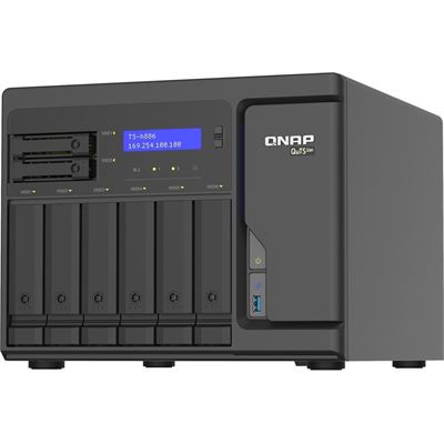 QNAP TS-h886-D1602-8G 8-Bay QuTS hero NAS, built-in 2 M.2 NVMe Gen3 x4 port, SATA 6G, Xeon D-1602 2.5GHz, 8GB ECC RAM, 4 x 2.5GbE,  iSCSI, RAID 0,1, 5, 6, 10, 5+spare, 6+spare, 10+spare, global hot spare, max 128 GB RAM, PCIe expansion slot x2, 250W QNAP — view 2