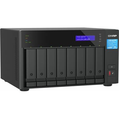 QNAP TVS-h874T-i9-64G 8-bay QuTS hero NAS, Intel® Core i9 16-core (8 Performance cores + 8 Efficient cores) /24-thread, 64GB SO-DIMM DDR4(max.64GB), 8 x 2.5"/3.5" SATA HDD/SSD, 2 x 2.5GbE, 2 x M.2 PCIe Gen4 x4 slots, 2 x Thunderbolt 4, PCIe Gen4 slo QNAP — view 2