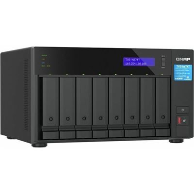 QNAP TVS-h874T-i7-32G 8-bay QuTS hero NAS, Intel® Core i7 12-core (8 Performance cores + 4 Efficient cores) /20-thread, 32GB SO-DIMM  DDR4(max.64GB), 8 x 2.5"/3.5" SATA HDD/SSD, 2 x 2.5GbE, 2 x M.2 PCIe Gen4 x4 slots, 2 x Thunderbolt 4, PCIe Gen4 sl QNAP — view 1