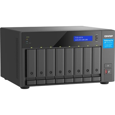 QNAP TVS-h874-i5-32G 8-bay QuTS hero NAS, Intel® Core i5-12400 6-core/12-thread, up to 4.6GHz, 32GB SO-DIMM  DDR4(max.128GB), 8 x 2.5"/3.5" SATA HDD/SSD, 2 x 2.5GbE, 2x M.2 PCIe Gen4 x4 slots, PCIe Gen4 slots, HDMI 1.4b, 250W PSU QNAP — view 2