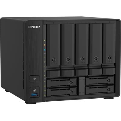 QNAP TS-932PX-4G 9-Bay NAS, AL324 64-bit quad-core 1.7GHz, 4GB DDR4 SODIMM RAM (1 RAM slot, max 16GB), 5 x 3.5" and 4 x 2.5" drive slots, 2 x 10GbE SFP+ LAN, 2 x 2.5GbE (2.5G/1G) LAN, 3 x USB 3.2 Gen1, hardware encryption, expansion unit support QNAP — view 2