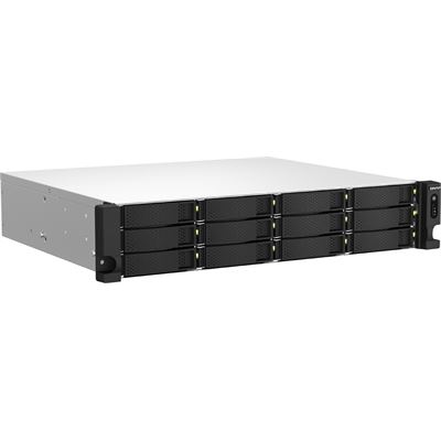 QNAP TS-1264U-RP-8G 2U 12-Bay rackmount NAS, Intel® Celeron® N5095 quad-core, 8 GB onboard not expandable, 12 x 3.5"/2.5" SATA 6Gb/s drive bays, 2 x 2.5GbE, 1 x PCIe Gen3 x2 slot, 1 x HDMI 1.4b, 2 x USB 3.2 Gen2 Type-A + 2 x USB 2.0, 2 x 300W redunda QNAP — view 2