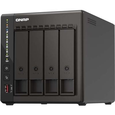 QNAP TS-453E-8G 4-bay desktop NAS, Intel Celeron J6412 4C 2.0GHz, burst 2.6GHz, onboard 8GB RAM, 2 x HDMI 1.4b, 2x M.2 2280 PCIe slots, 2x 2.5GbE, 2x USB 3.2 Gen2 Type A, 2x USB 2.0, long term supply up to 2029 QNAP — view 2