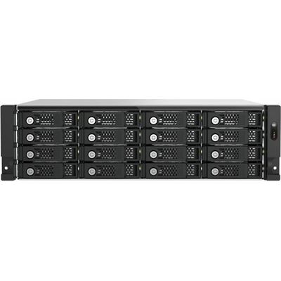 16-bay 3U rackmount PCIe interface SATA JBOD expansion enclosure, 2.5/3.5" SATA 6Gbps drives, 2 ports (SFF-8644 1x2), short depth 14.59-inch / 370.65mm, redundant PSU, without rail kit. support TS-h3087XU-RP, TS-h2287XU-RP, TS-h1887XU-RP, TS-h987XU-R QNAP — view 2