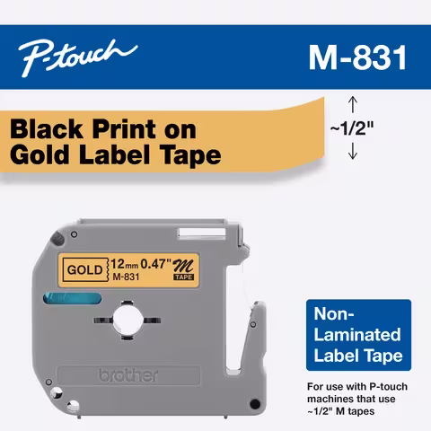 BROTHER 12MM BLK ON GLD TAPE for PT65 PT85 PT100 BROTHER — view 2