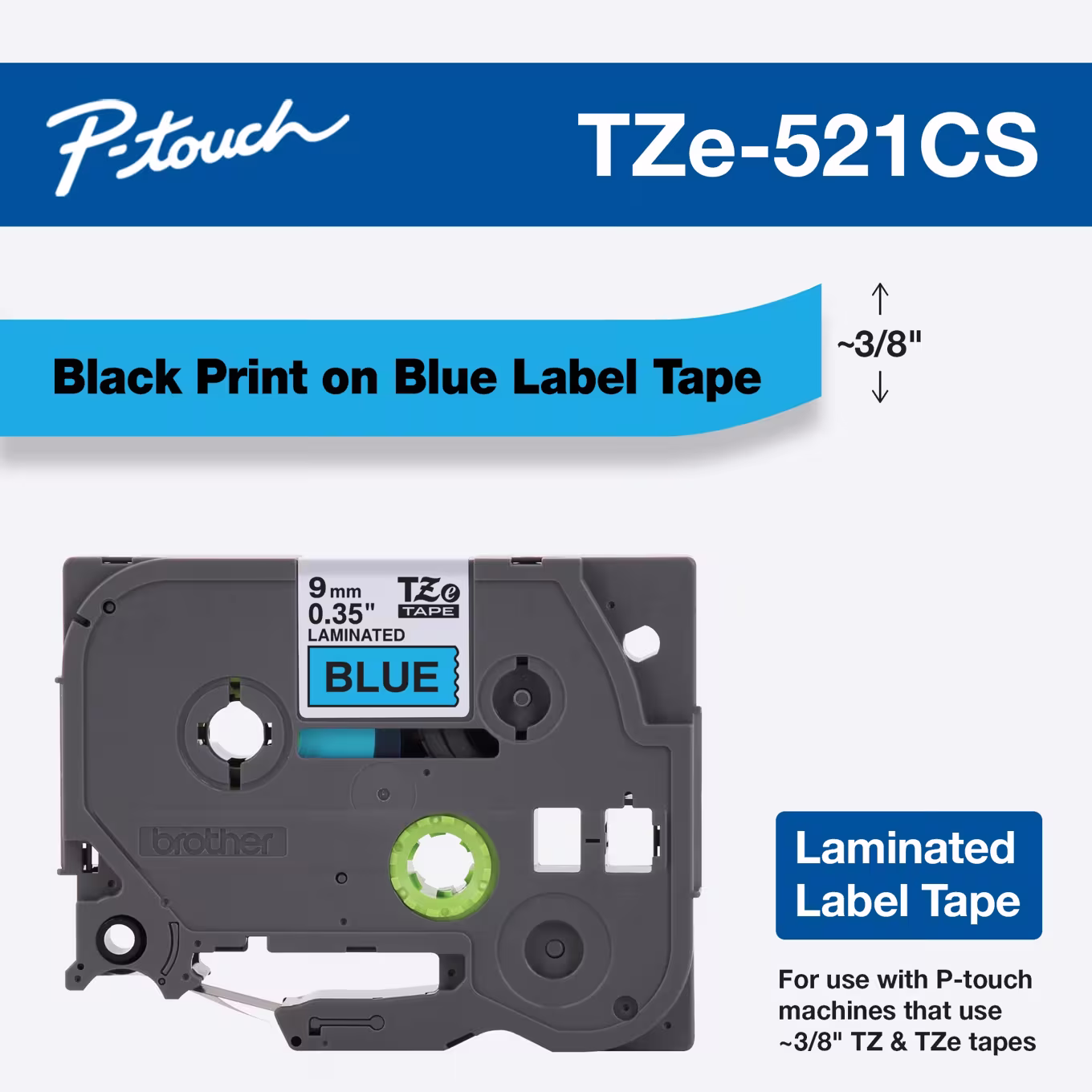 BROTHER TZe521 9mm x 8m Standard laminated Black BROTHER — view 2