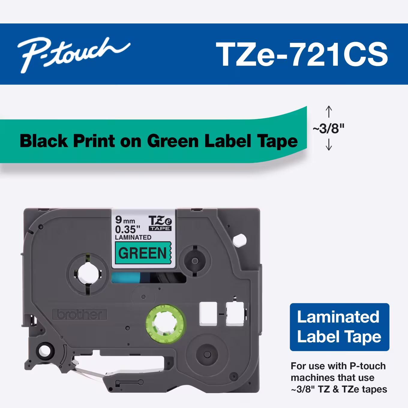 BROTHER TZE-721 - 9 mm Black-Green BROTHER — view 2